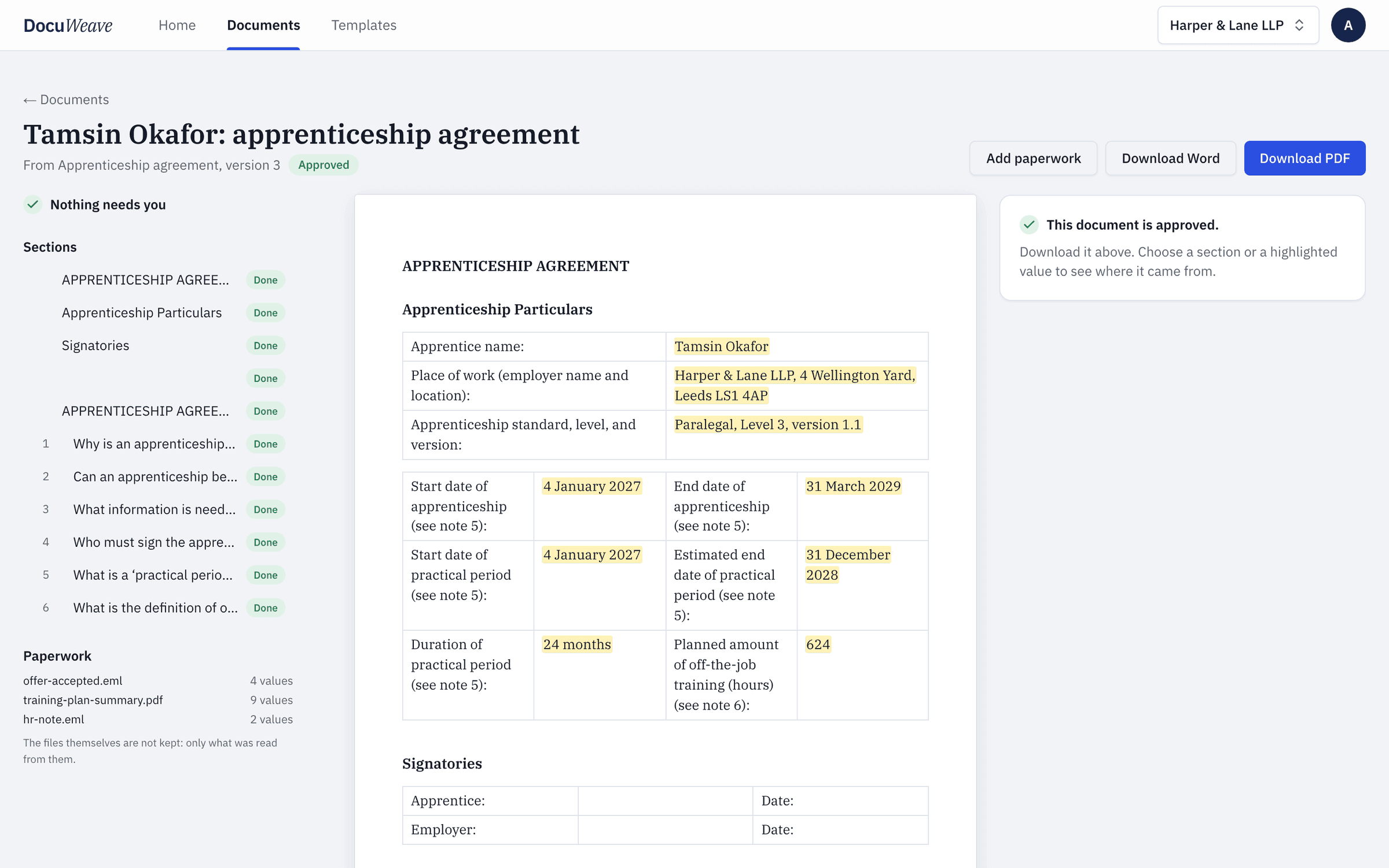 The approved apprenticeship agreement with Word and PDF downloads
