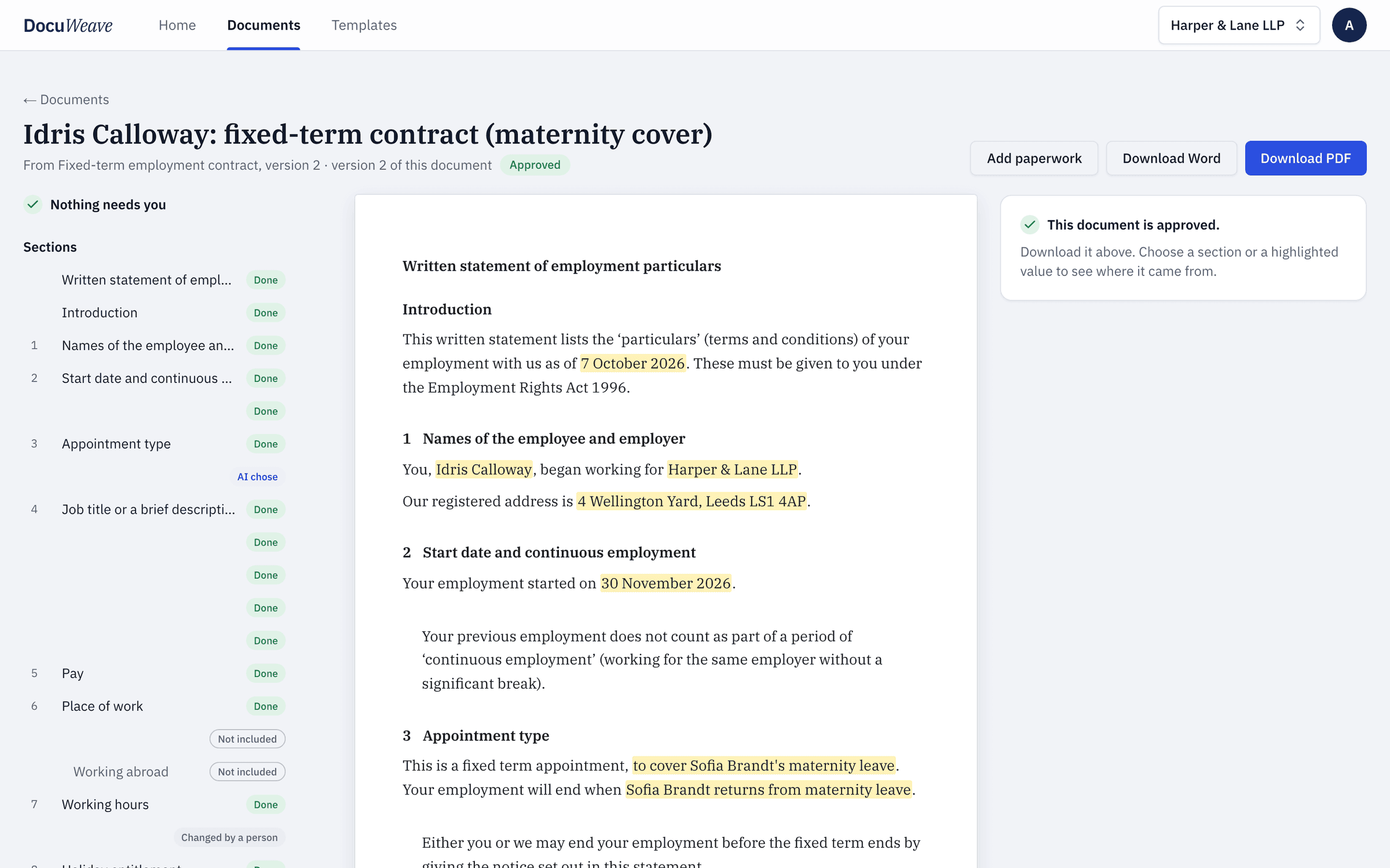 The approved fixed-term written statement with Word and PDF downloads
