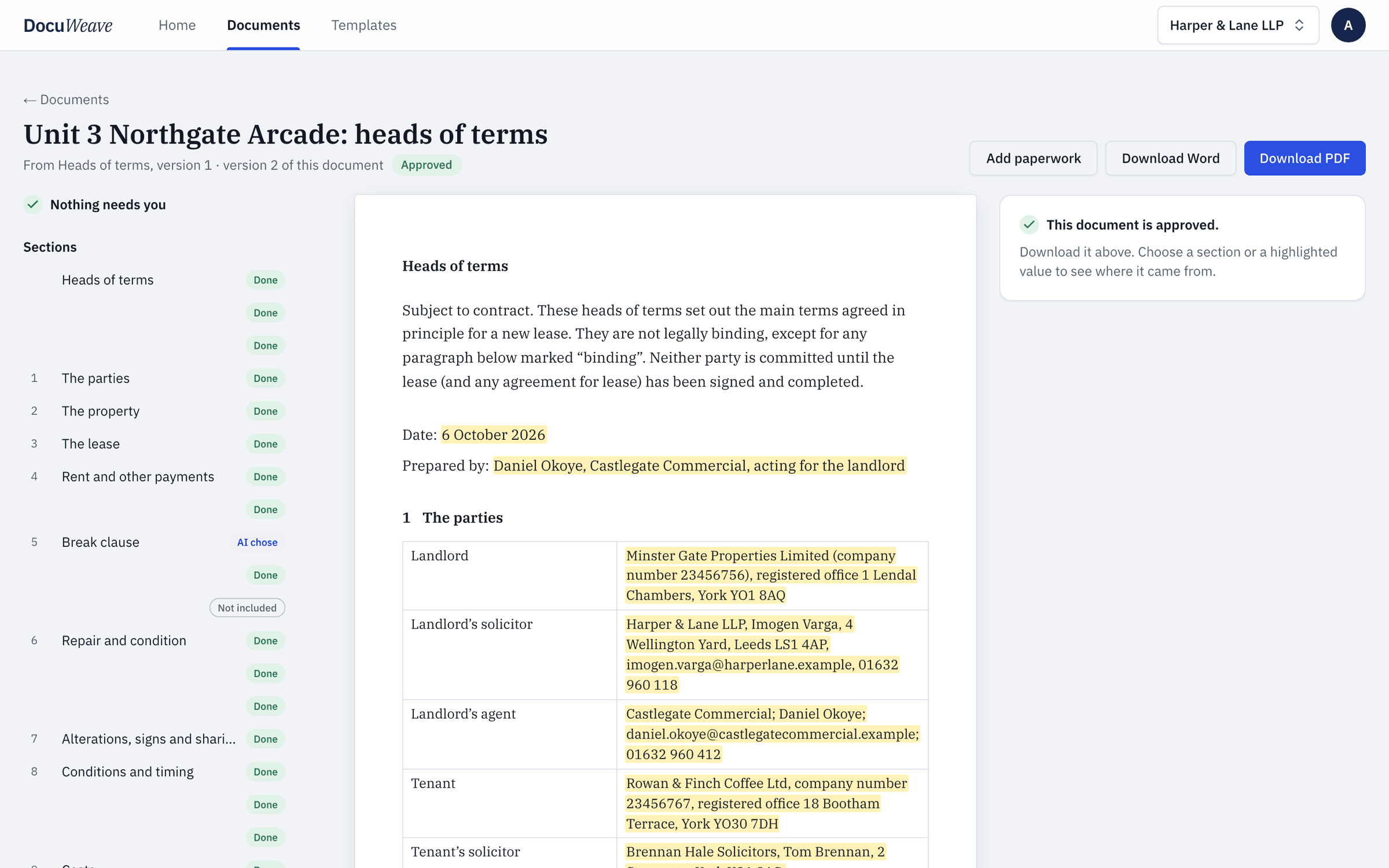The approved heads of terms with Word and PDF downloads