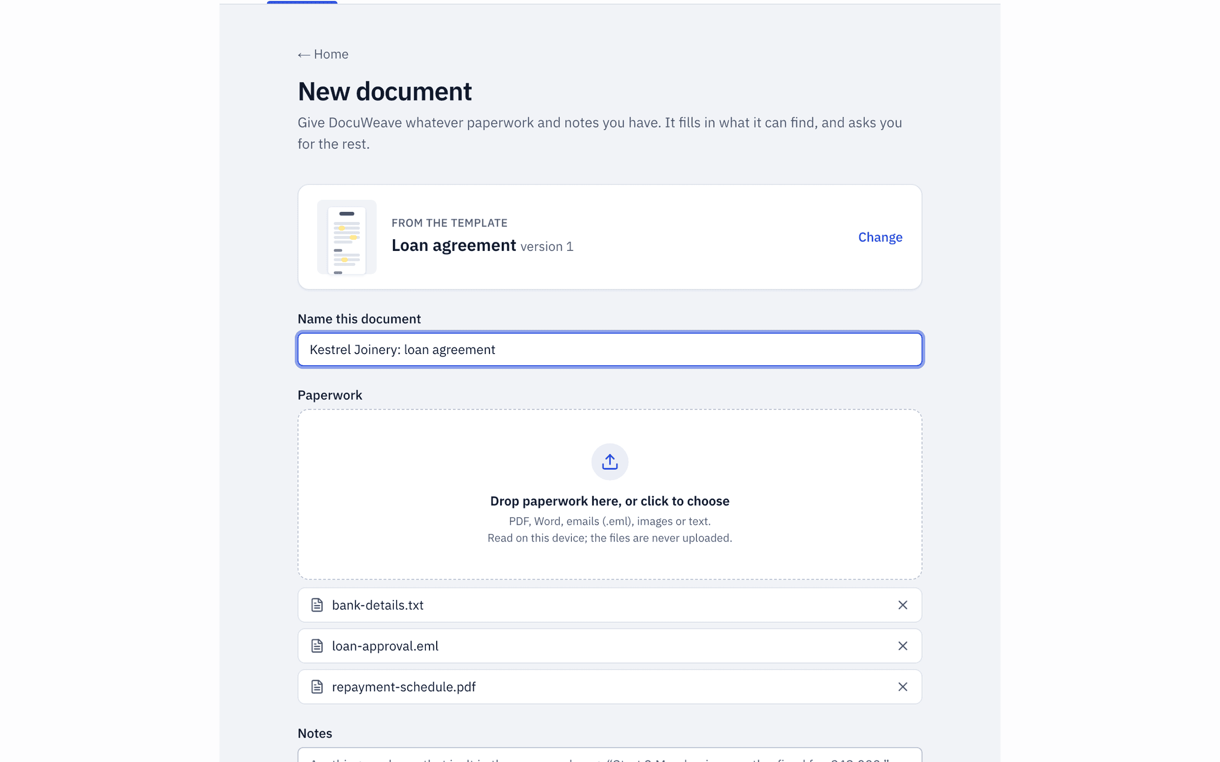 A loan approval email, a repayment schedule and bank details added to a new document
