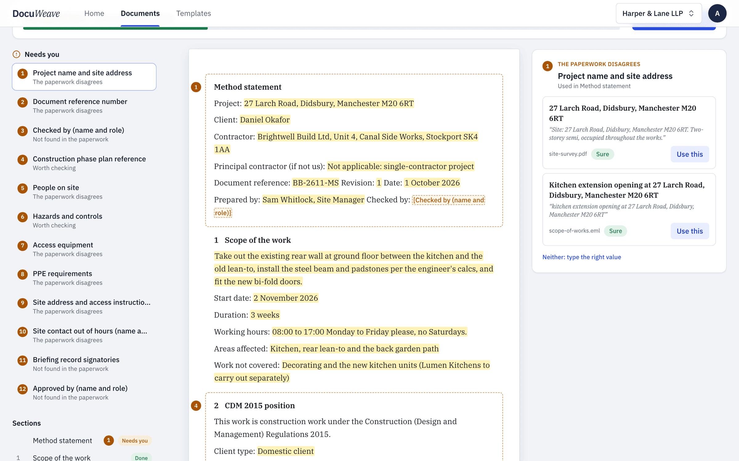 The things that need a person, starting with the project name, which two sources gave differently