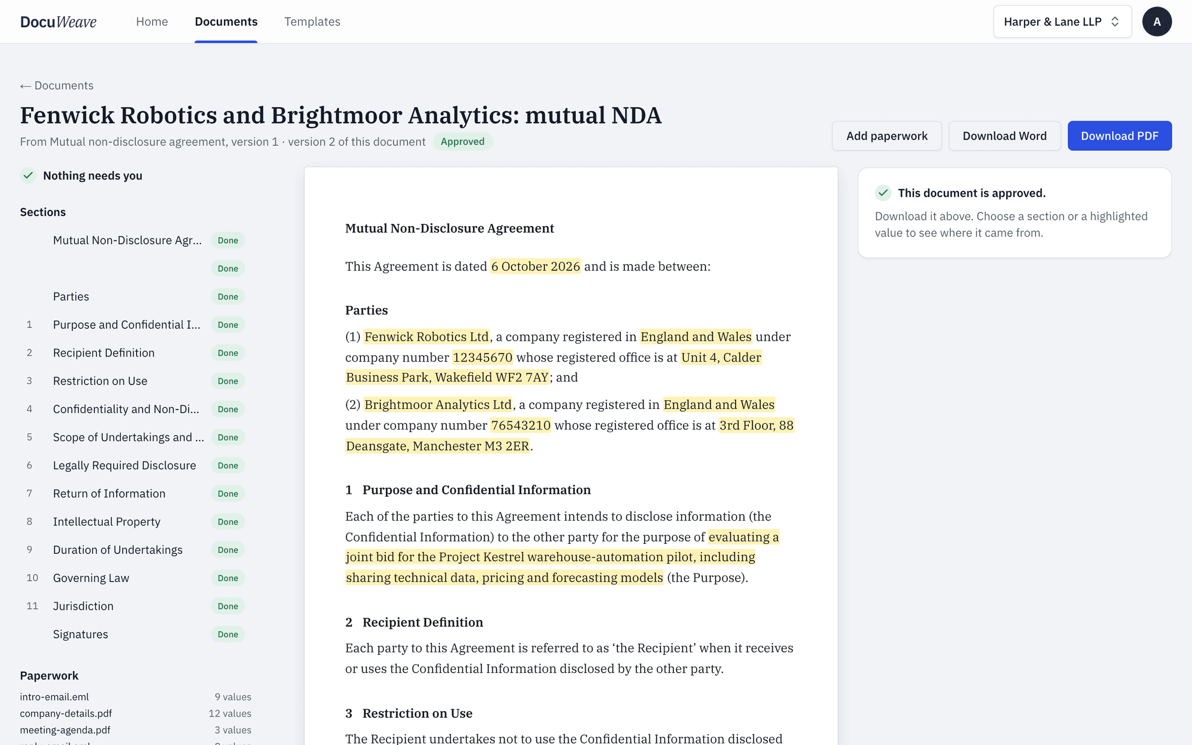 The approved mutual NDA with Word and PDF downloads