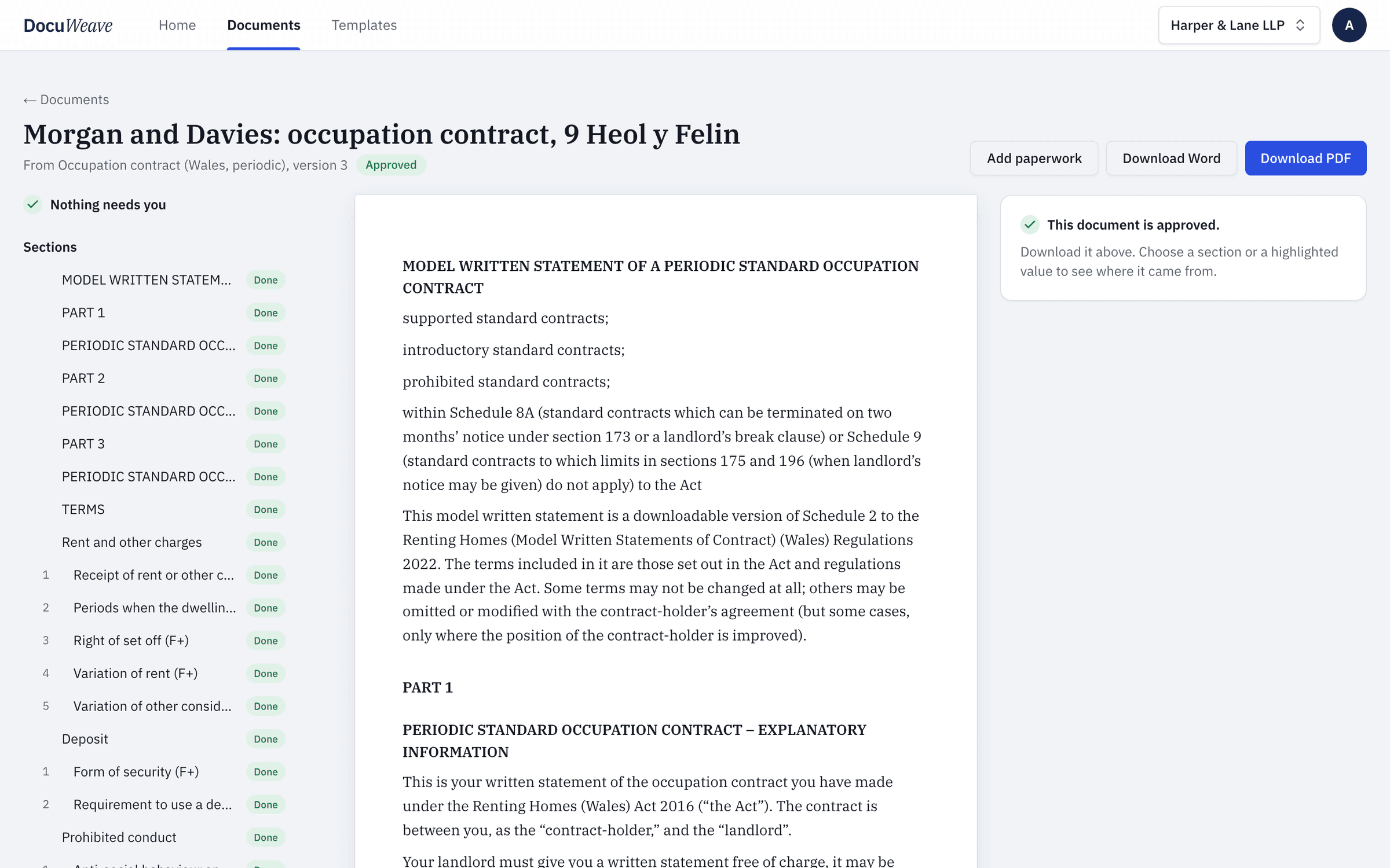 The approved occupation contract with Word and PDF downloads
