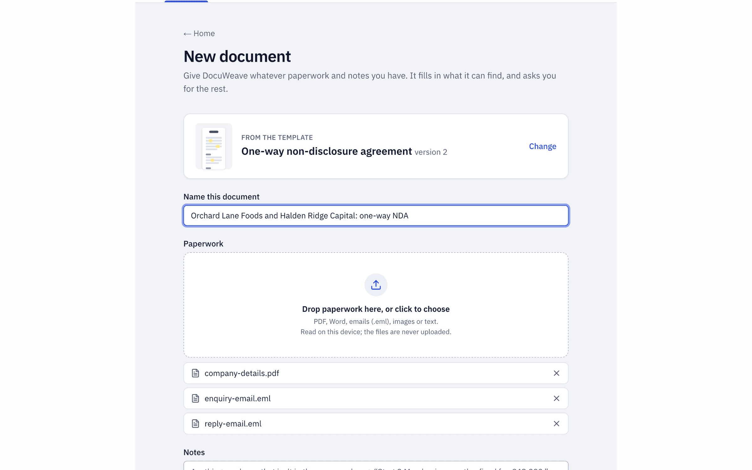 The investor's enquiry, the reply and the company's details added to a new document