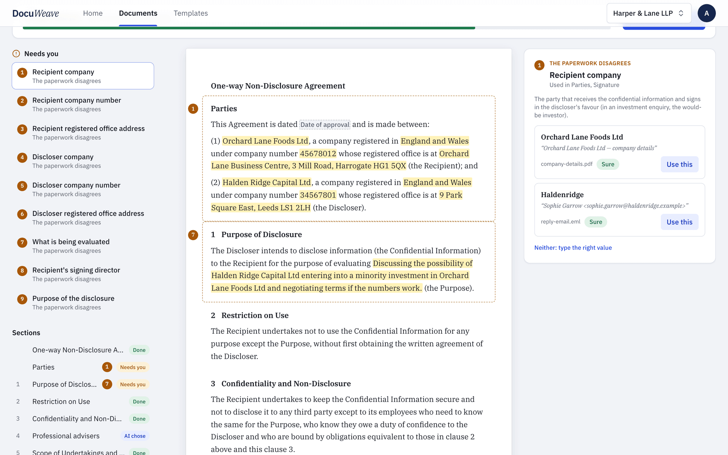 The things that need a person, where the files disagreed about which company is the recipient