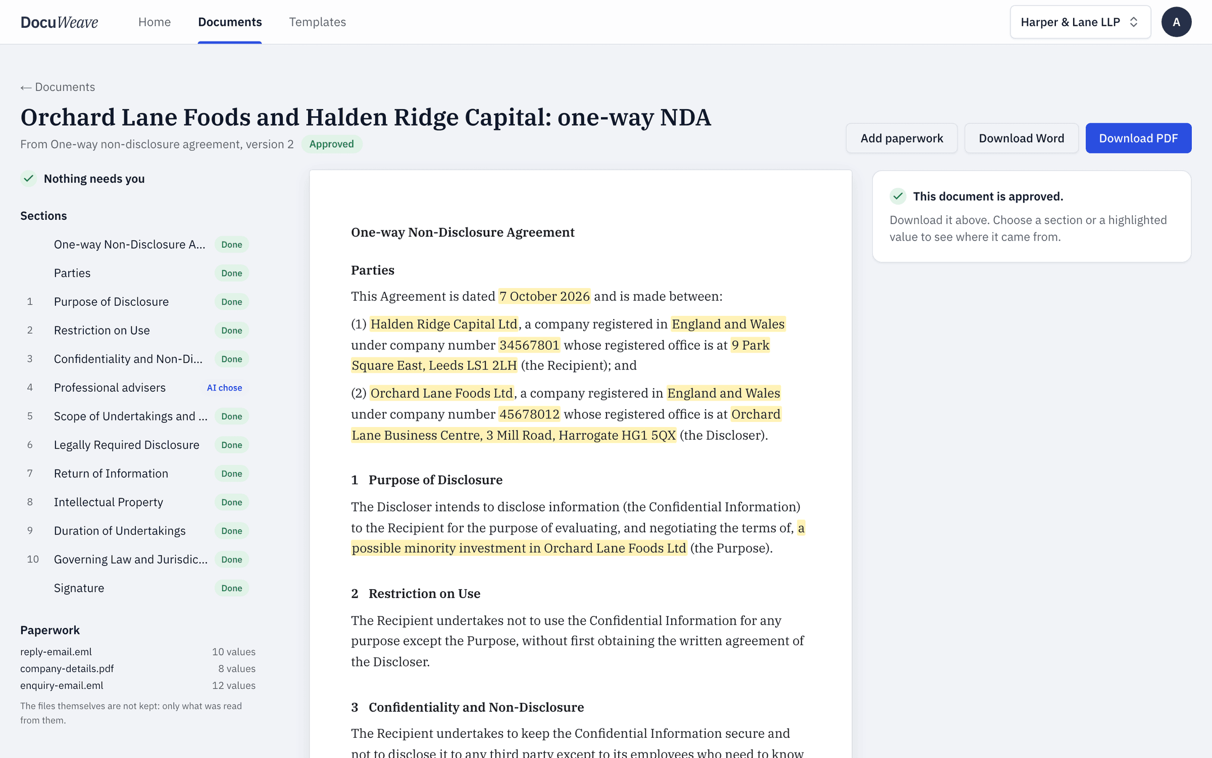 The approved one-way NDA with Word and PDF downloads