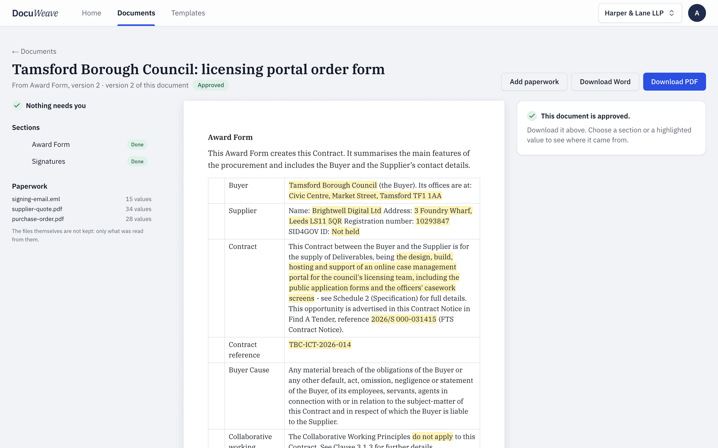 The approved order form with Word and PDF downloads