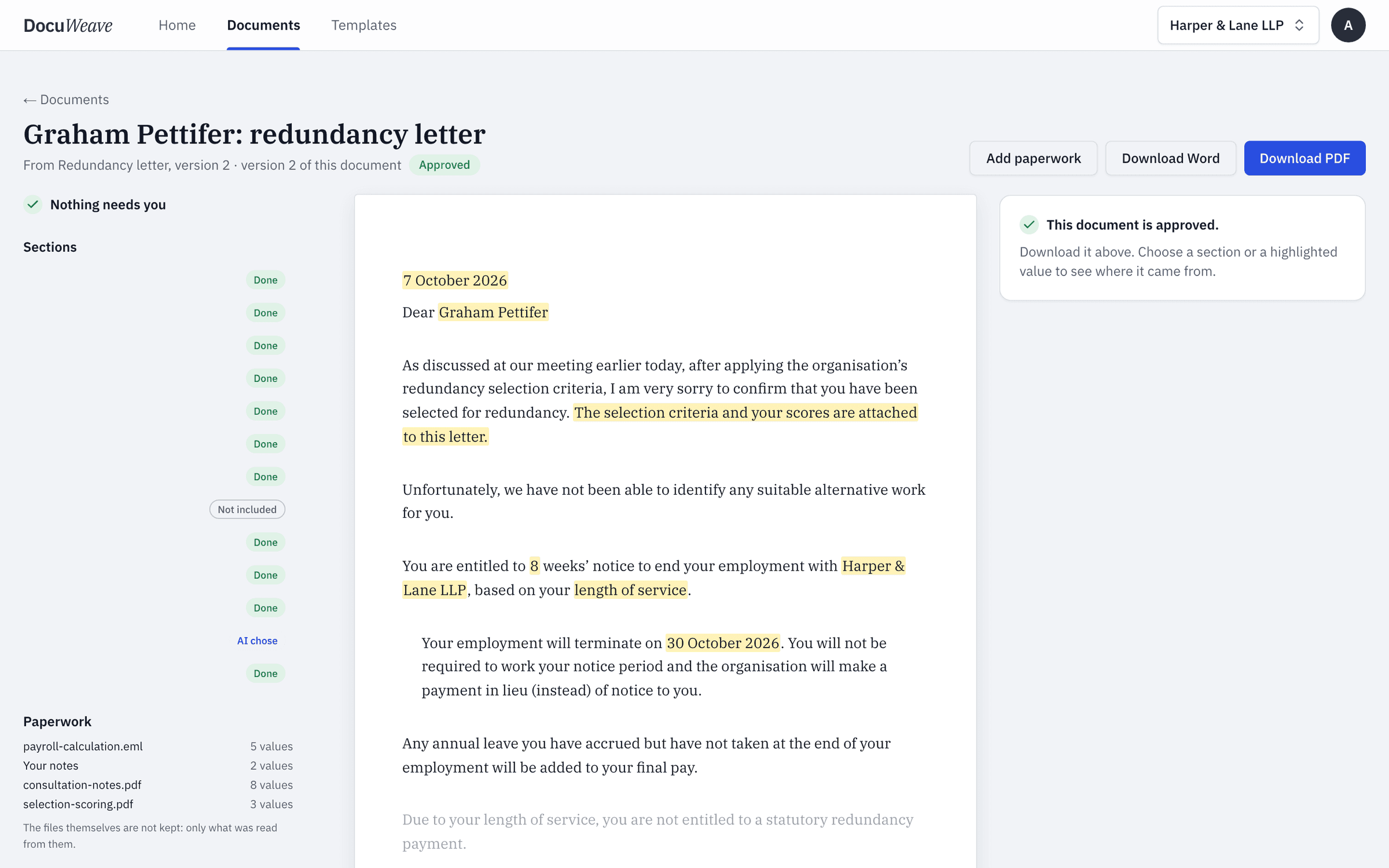 The approved redundancy letter with Word and PDF downloads