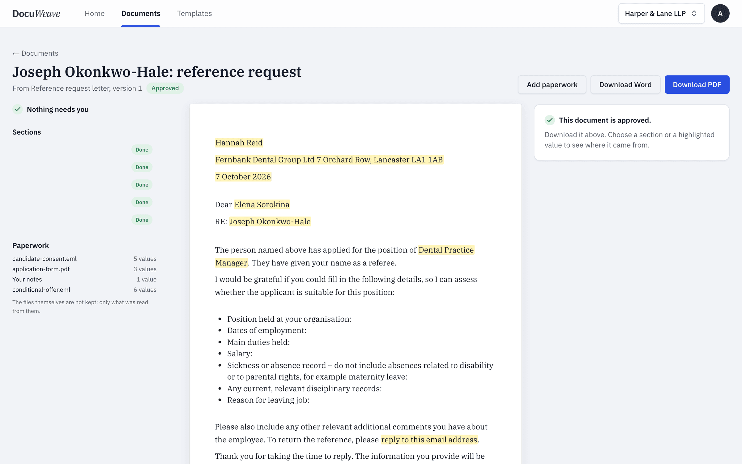 The approved letter with Word and PDF downloads