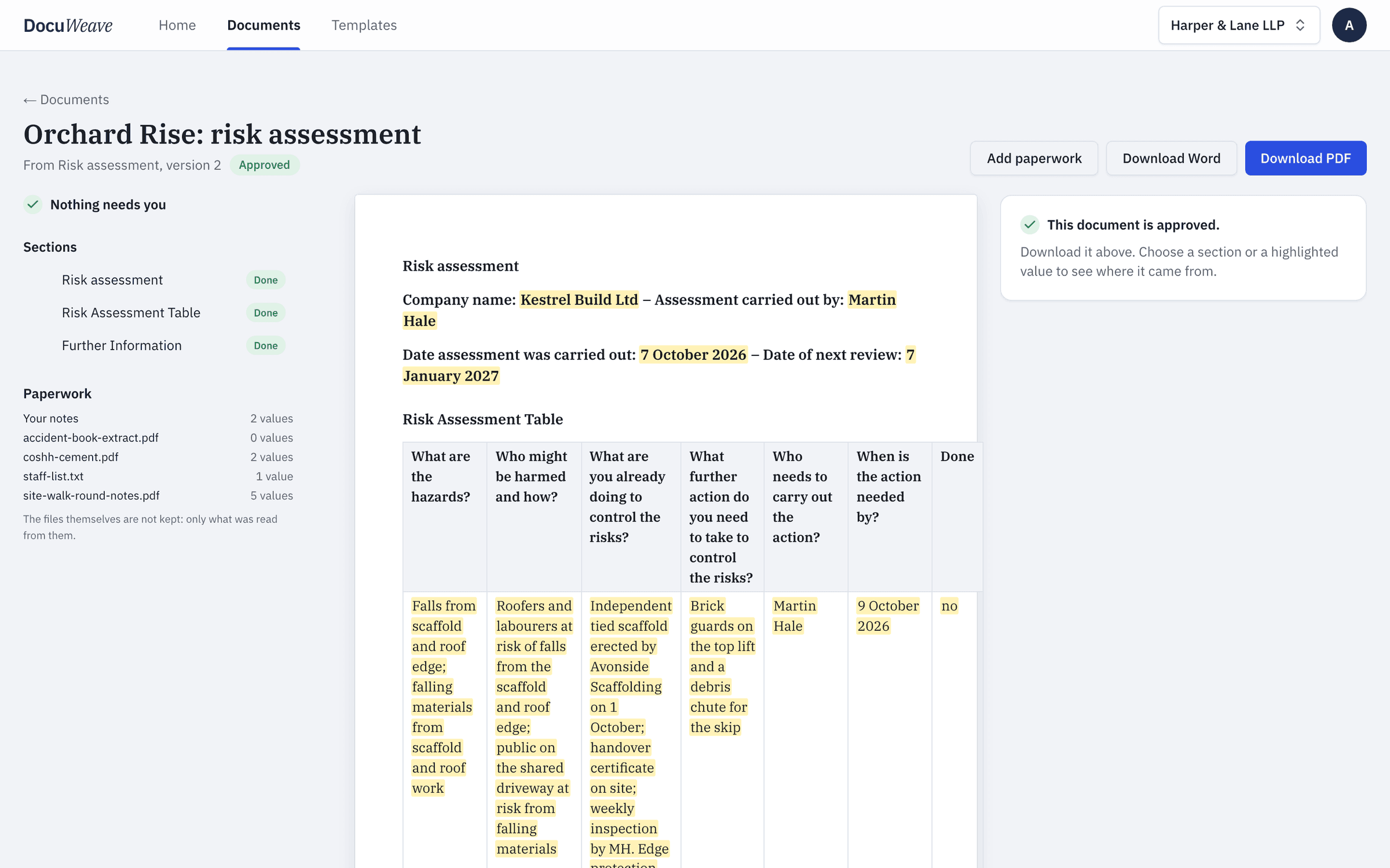 The approved risk assessment with Word and PDF downloads