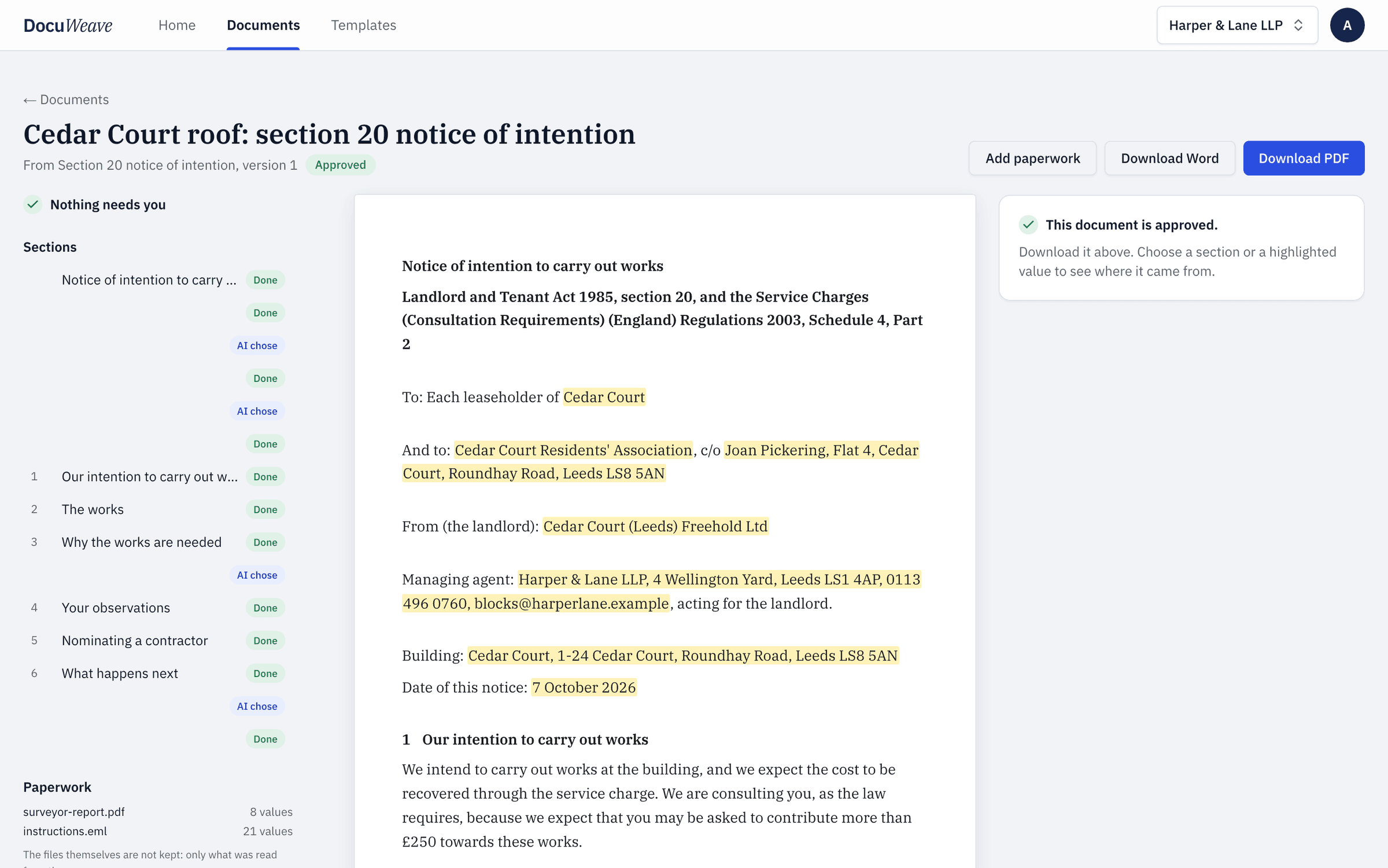 The approved section 20 notice with Word and PDF downloads
