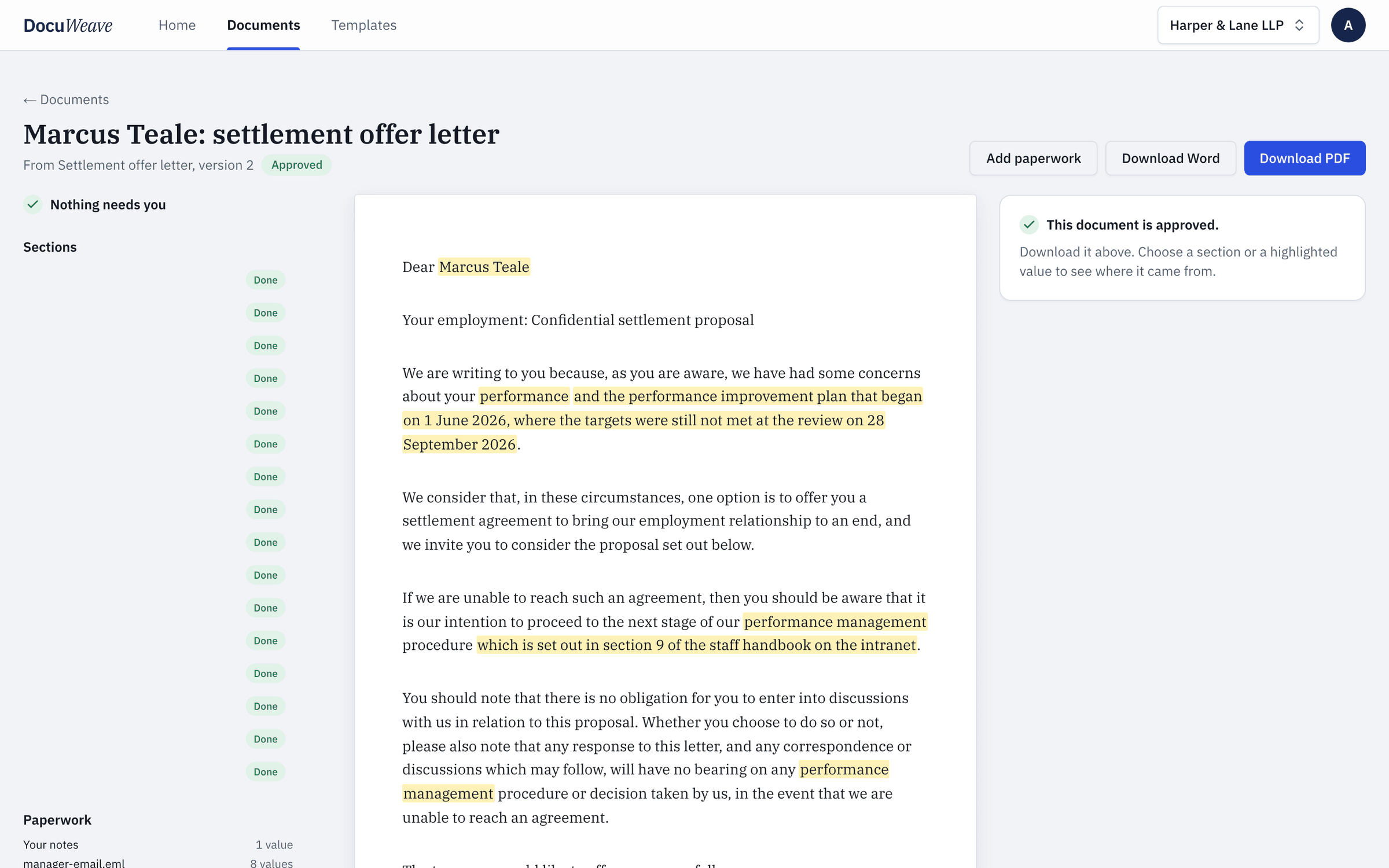The approved letter with Word and PDF downloads