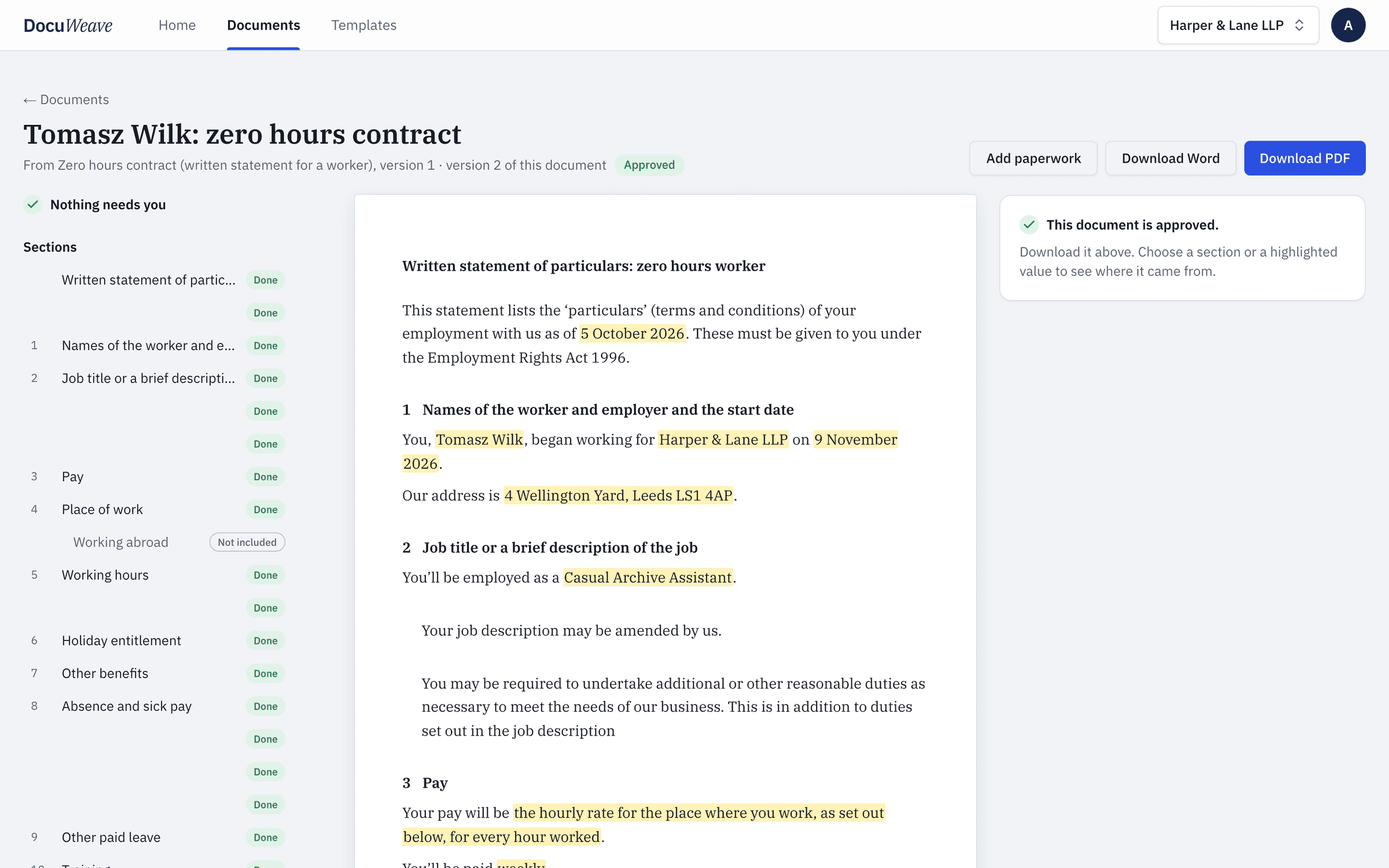 The approved zero hours statement with Word and PDF downloads